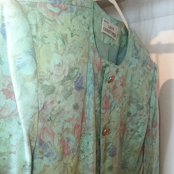 Lady Christopher greenish pattern 55% polyester 45% rayon size 10 jacket - Picture 7 of 8